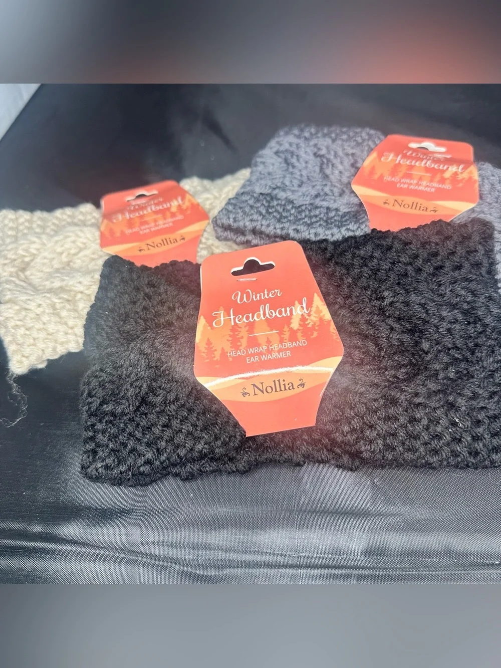 Nollia Winter Knit Headband Ear Warmer 3 Pack Black Gray Cream